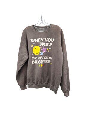 SMILEY Women Graphic Sweatshirt Stone/Multi Crew Neck Size M/L
